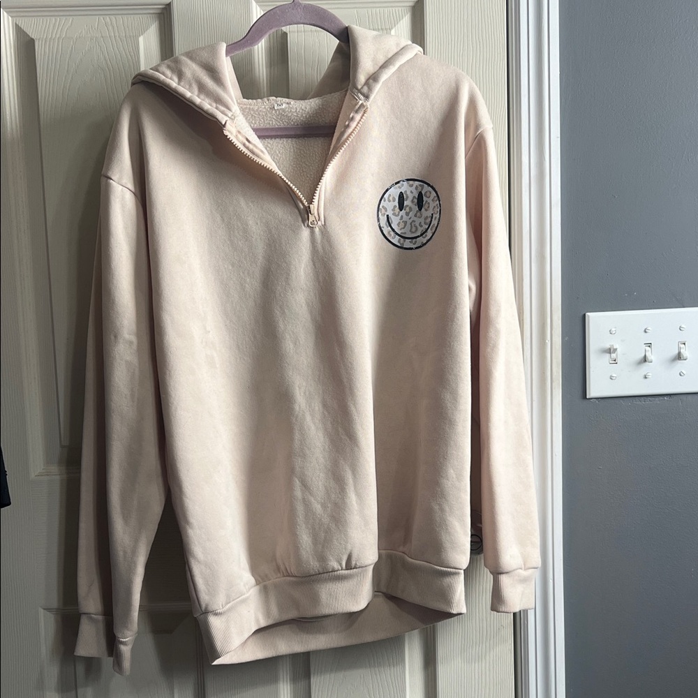 Cream Smiley Face Half-Zip Hoodie